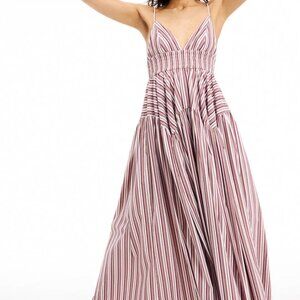 Rosetta Getty Gathered Peplum Camisole Dress Red Stripe XL Excellent Condition